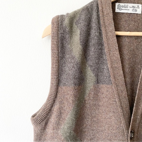 Vintage Leeds 100% Patterned Lambs Wool Oversized Grandpa Vest Medium - Picture 8 of 9